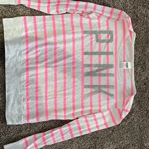 PINK Victoria's Secret Women's Gray and Pink Striped long sleeve